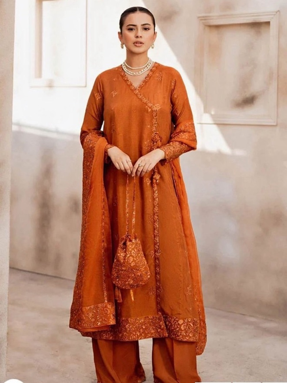 Elegant Burnt Orange Embroidered Women's Dress